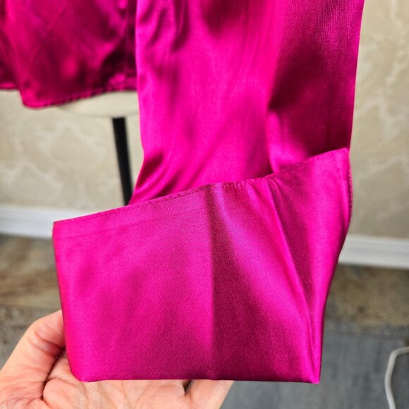 Body by Victoria Sz Small Fuchsia Silk Button Down Shirt Turnback Cuff Long Slv - Picture 5 of 16